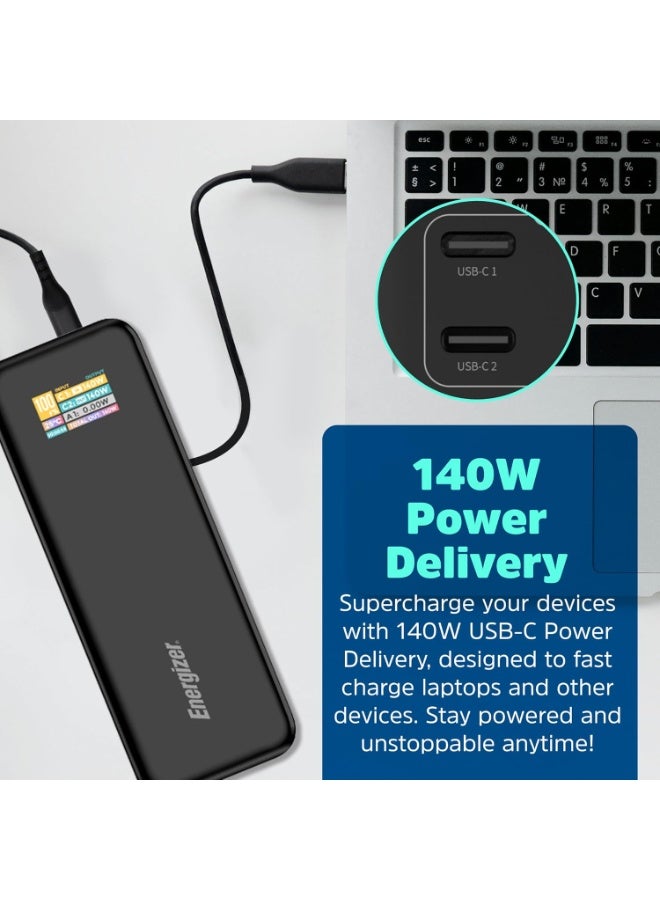 Energizer 27000 mAh Energizer Power Bank 27000mAh with PD 140W USB-C Outputs Fast Charging Battery Pack USB-A 30W with Intelligent Digital LCD Display for Laptop, Tablet, Smartphone and etc_XP27000PD Black - Image 3