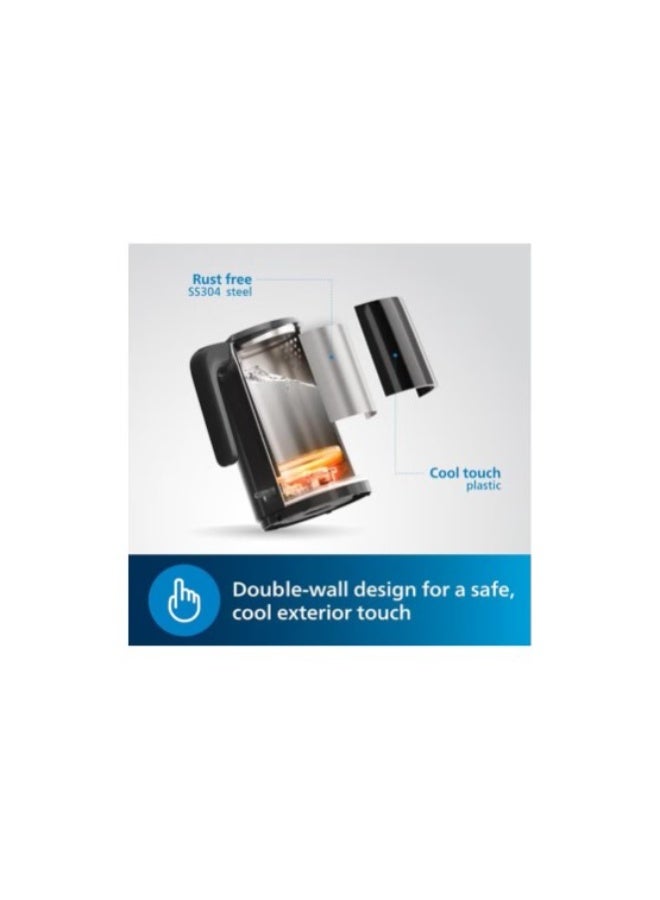 Philips 1000 Series Electric Kettle Concealed,Stainless Steel Heating Element.Boil-Dry Protection For Safety,Removable Filter For Scale-Free Water And Perfect Drinks,Cordless Kettle With 360° Pirouette Base,Spring Lid For Easy Refilling 1.7 L 2200 W HD9314/91 Charcoal Grey 1.7 L 2200 W HD9314/91 Charcoal Grey - Image 3