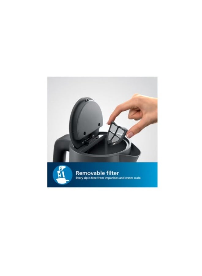 Philips 1000 Series Electric Kettle Concealed,Stainless Steel Heating Element.Boil-Dry Protection For Safety,Removable Filter For Scale-Free Water And Perfect Drinks,Cordless Kettle With 360° Pirouette Base,Spring Lid For Easy Refilling 1.7 L 2200 W HD9314/91 Charcoal Grey 1.7 L 2200 W HD9314/91 Charcoal Grey - Image 5