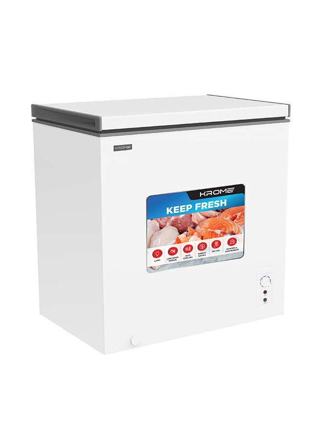 KROME Chest Freezer, 200L Capacity, Single Door, White Finish, Basket, R600a Refrigerant, Recessed Handle, KR-CF225R 200 L 220 W KR-CF225R white - Image 1