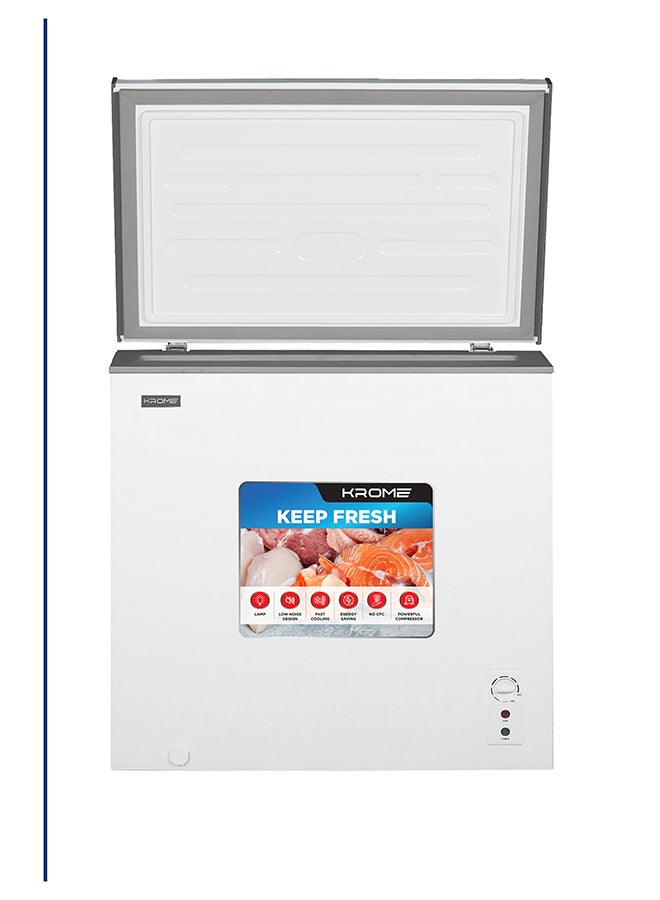 KROME Chest Freezer, 200L Capacity, Single Door, White Finish, Basket, R600a Refrigerant, Recessed Handle, KR-CF225R 200 L 220 W KR-CF225R white - Image 2