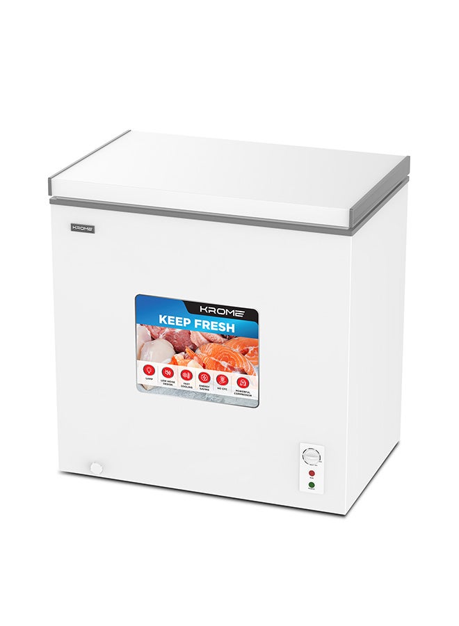 كروم فريزر صندوقي، سعة 300 لتر، باب واحد، تشطيب أبيض، سلة، غاز تبريد R600a، مقبض مدمج - Image 1