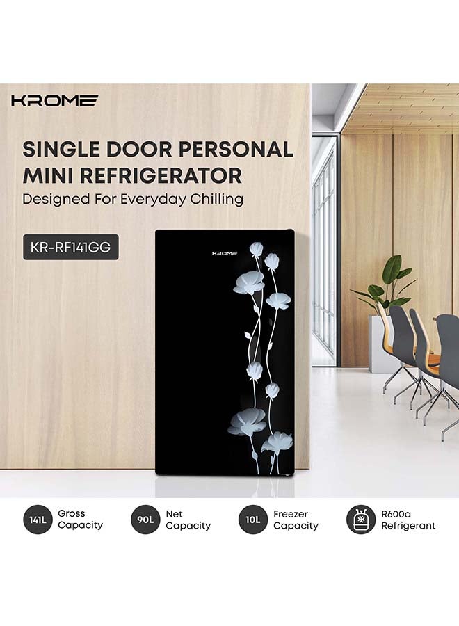 KROME Glass Door Refrigerator, 141L Gross / 90L Net Capacity, Direct Cool, Floral Design, R600a Refrigerant KR-RF141GG black - Image 2
