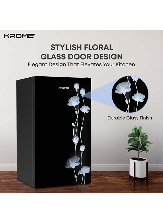 KROME Glass Door Refrigerator, 141L Gross / 90L Net Capacity, Direct Cool, Floral Design, R600a Refrigerant KR-RF141GG black - Image 3