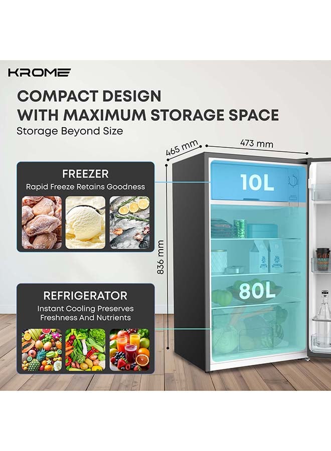 KROME Glass Door Refrigerator, 141L Gross / 90L Net Capacity, Direct Cool, Floral Design, R600a Refrigerant KR-RF141GG black - Image 4