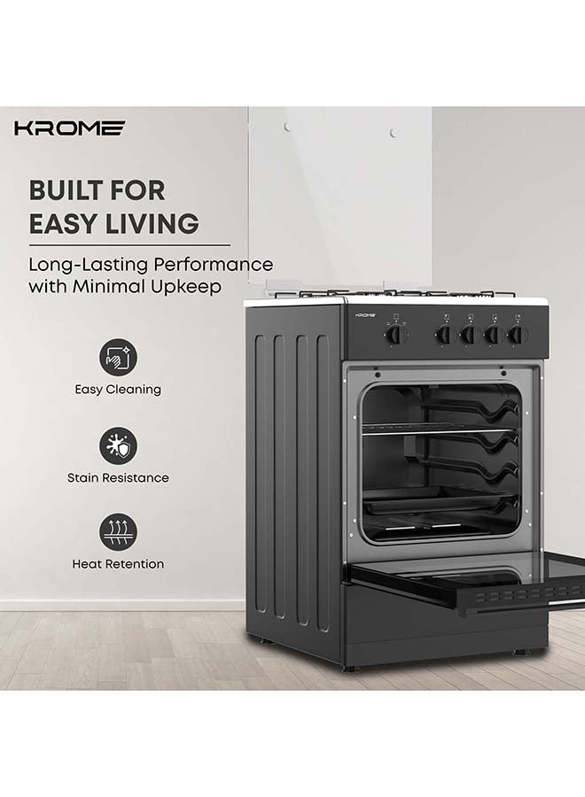 كروم موقد غاز 50x50، أمان كامل مع 4 شعلات وفرن غاز، سطح من الفولاذ المقاوم للصدأ، غطاء زجاجي، دعم من المينا، جهاز إيقاف اللهب - Image 3