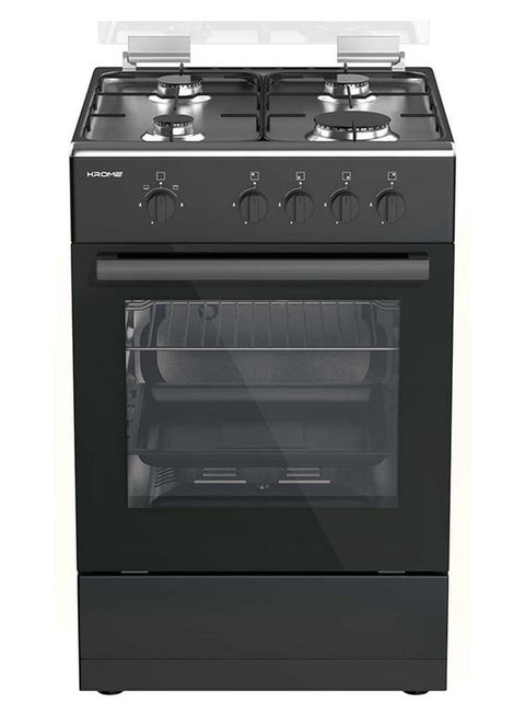 50x50 Gas Cooker, Full Safety with 4 Burners & Gas Oven, Stainless Steel Top, Glass Lid, Enamel Pan Support, Flame Failure Device KR-CR5050FS black