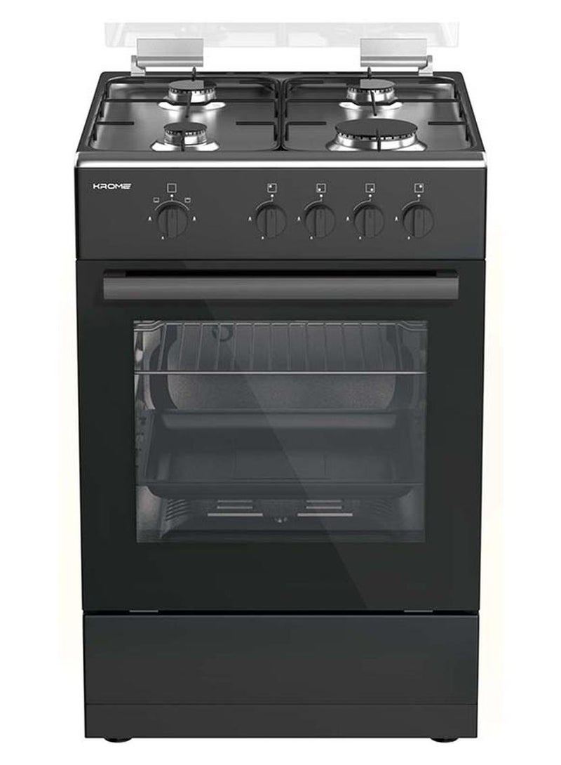 Krome 50x50 Gas Cooker, Full Safety with 4 Burners & Gas Oven, Stainless Steel Top, Glass Lid, Enamel Pan Support, Flame Failure Device KR-CR5050FS black - Image 1