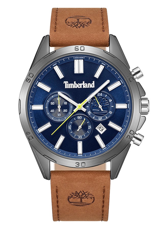 تمبرلاند ساعة كرونوغراف للرجال TBL SMU بقطر 45 مم، بقرص أزرق وحزام جلد بني - Image 1