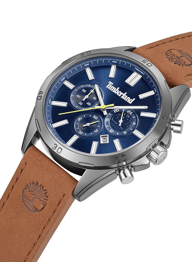 تمبرلاند ساعة كرونوغراف للرجال TBL SMU بقطر 45 مم، بقرص أزرق وحزام جلد بني - Image 2