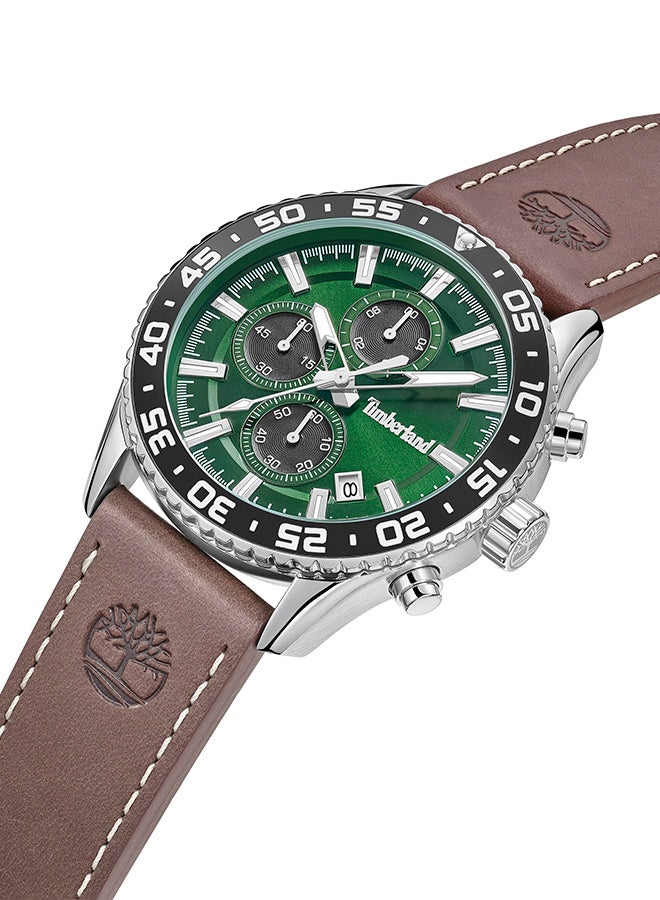 Timberland Men's TBL SMU Men's 44mm Green Dial Brown Leather Strap Chronograph Watch - Image 2