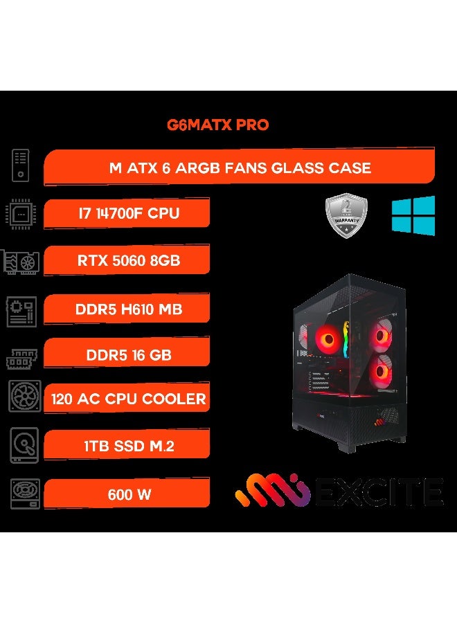 MI Excite Gaming PC G6MATX PRO With Core i7 14700F Processor/16GB RAM DDR5/1TB SSD/8GB Nvidia GeForce RTX 5060 Graphics/Windows 11 Pro/ Black - Image 3