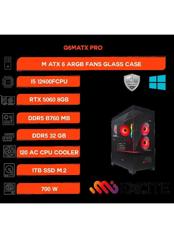 ام اي اكسايت بي سي العاب G6MATX PRO بمعالج Core i5-12400F/ذاكرة وصول عشوائي (RAM) سعة 32 جيجابايت DDR5/محرك أقراص SSD سعة 1 تيرابايت/بطاقة رسومات Nvidia GeForce RTX 5060/نظام التشغيل ويندوز 11 برو/ - Image 3