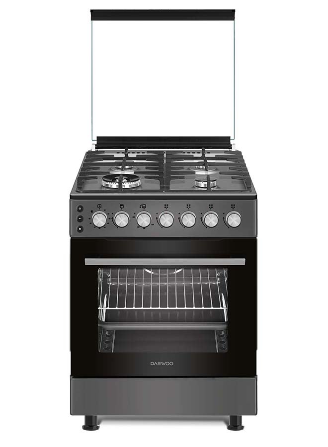 DAEWOO 60X60Cm Freestanding Gas Cooker, 4 Gas Sabaf Burners, Full Safety with Auto Ignition, Gas Oven & Gas grill, Convection Fan, Cooling Fan, BBQ Rotisserie, Closed Door Grilling, Oven Light - Made In Türkiye - 1 Year Warranty DGC-S664PSI Smoke Inox Finish