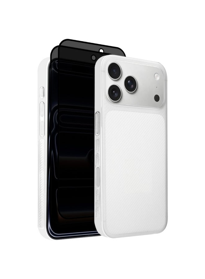 مارجون 3Packs Case Cover for iPhone 17 Pro Max, Air Skin Line Design Back Cover, Sturdy Durable Ultra-Thin Case, Drop Protection Cover Clear with Two Privacy Screen Protectors - White-5 - Image 1