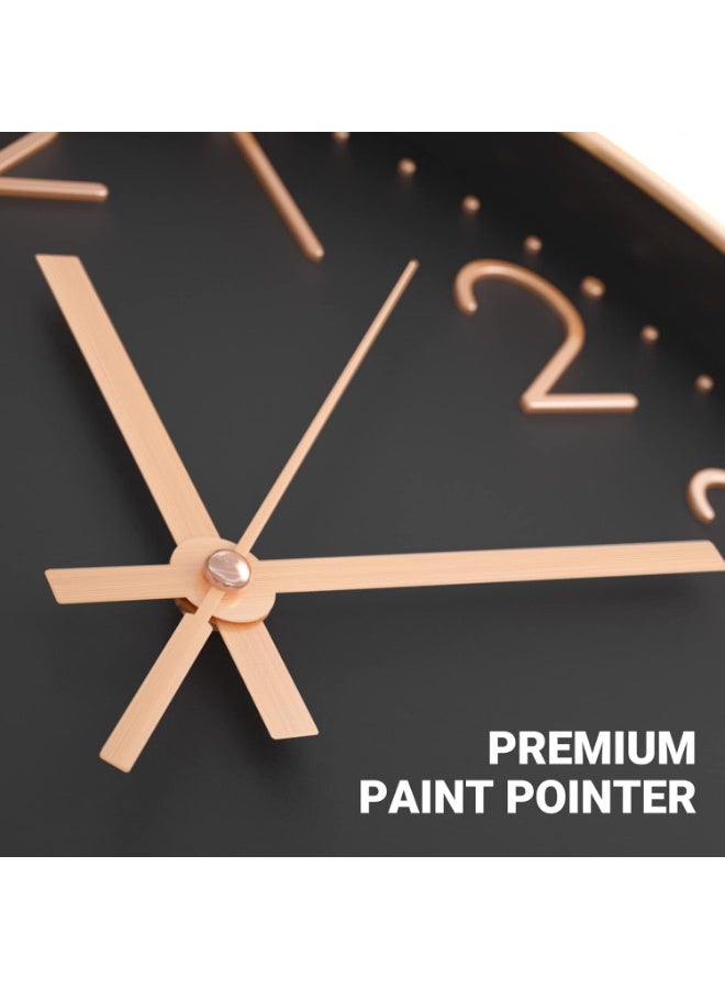 هوم كير ساعة حائط، ساعة كوارتز صامتة غير متقطعة تعمل بالبطارية، دائرية سهلة القراءة، ساعة حائط صامتة لغرفة النوم، غرفة المعيشة، المطبخ، المكتب، المدرسة، ديكور المنزل (أسود-ذهبي) - Image 2