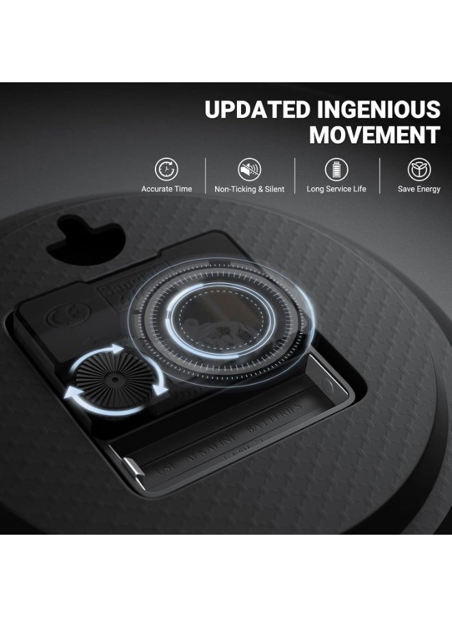 هوم كير ساعة حائط، ساعة كوارتز صامتة غير متقطعة تعمل بالبطارية، دائرية سهلة القراءة، ساعة حائط صامتة لغرفة النوم، غرفة المعيشة، المطبخ، المكتب، المدرسة، ديكور المنزل (أسود-ذهبي) - Image 4