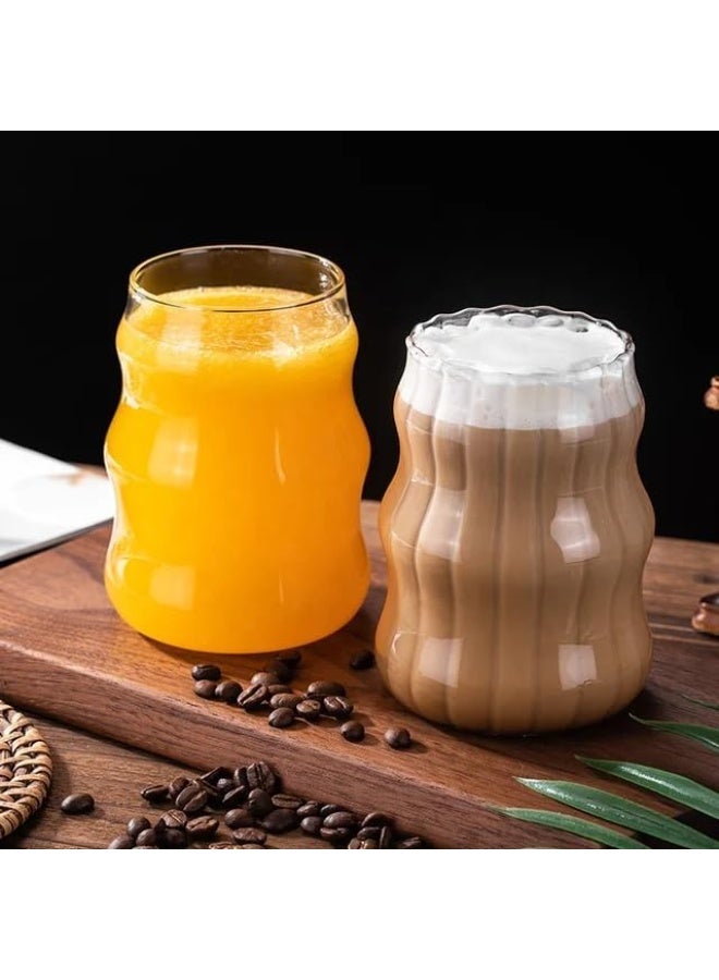 Home Care 2 Pcs Ripple Glass Cups 18 Oz Clear Ribbed Cocktail Glasses Creative Wave Shape Glasses Vintage Drinking Glassware for Iced Coffee Juice Beverage Milk - Image 3