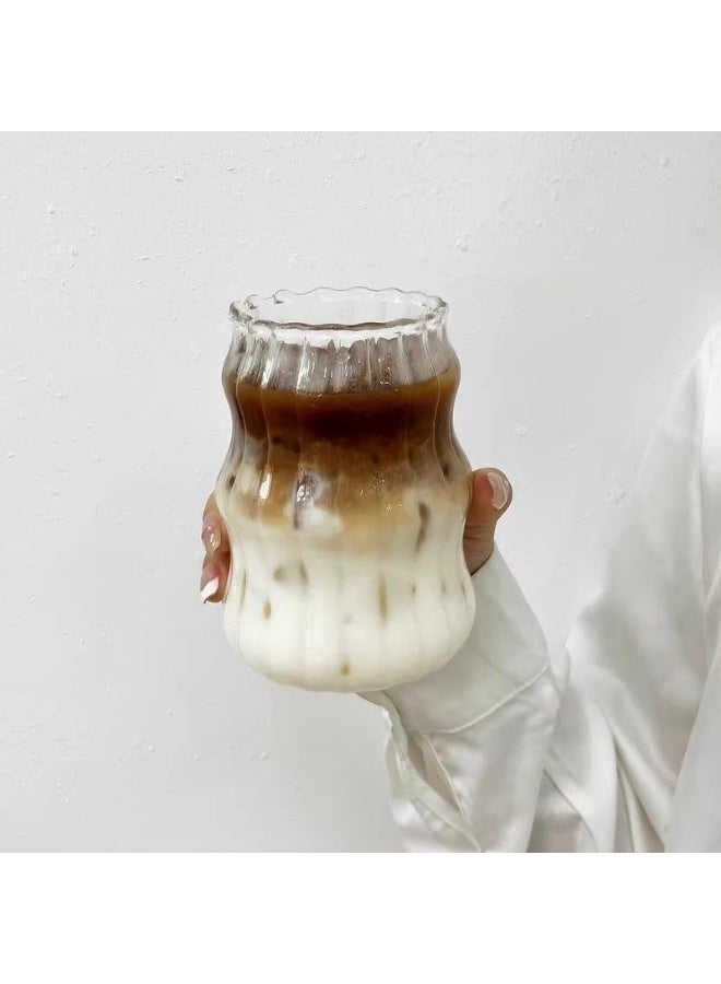 Home Care 2 Pcs Ripple Glass Cups 18 Oz Clear Ribbed Cocktail Glasses Creative Wave Shape Glasses Vintage Drinking Glassware for Iced Coffee Juice Beverage Milk - Image 4