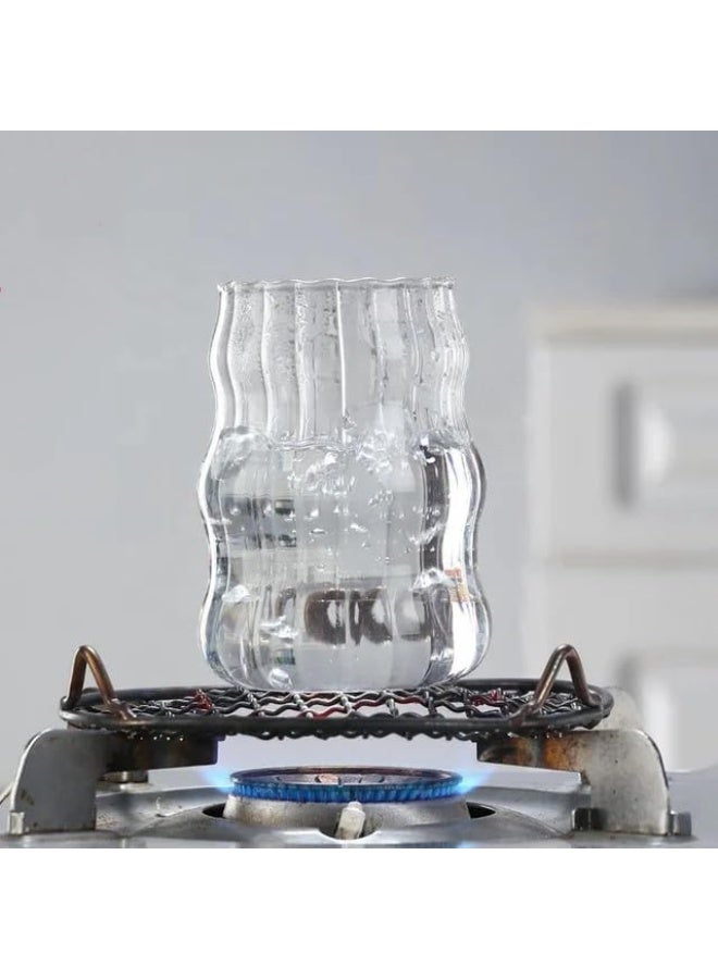 Home Care 2 Pcs Ripple Glass Cups 18 Oz Clear Ribbed Cocktail Glasses Creative Wave Shape Glasses Vintage Drinking Glassware for Iced Coffee Juice Beverage Milk - Image 5