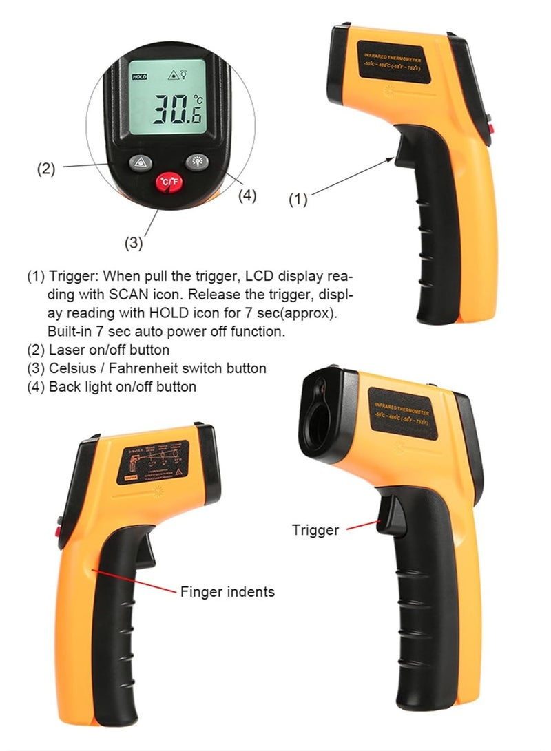 Home Care Infrared Thermometer Temperature Gun for Cooking, -50°C to 400°C, Digital Non-Contact IR Heat Gun for Meat Pizza Oven Grill & Engine, Laser Tool for Indoor Outdoor Pool, Cooking, Candy - Image 2