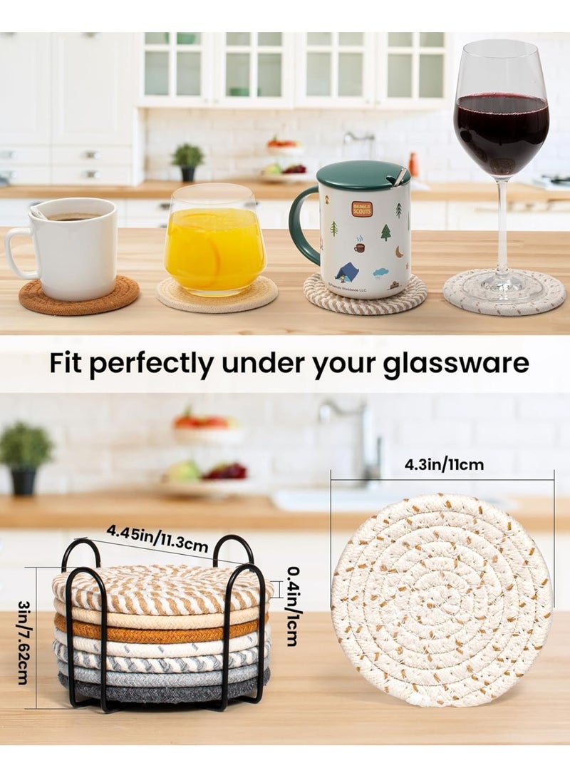 هوم كير 8 قطع من حوامل الأكواب مع حامل، 8 ألوان حوامل ماصة للمشروبات، مجموعة حوامل أكواب قطنية، حوامل منسوجة لطاولة القهوة، ديكور منزلي، هدية تدفئة منزلية، 4.3 بوصة - Image 2