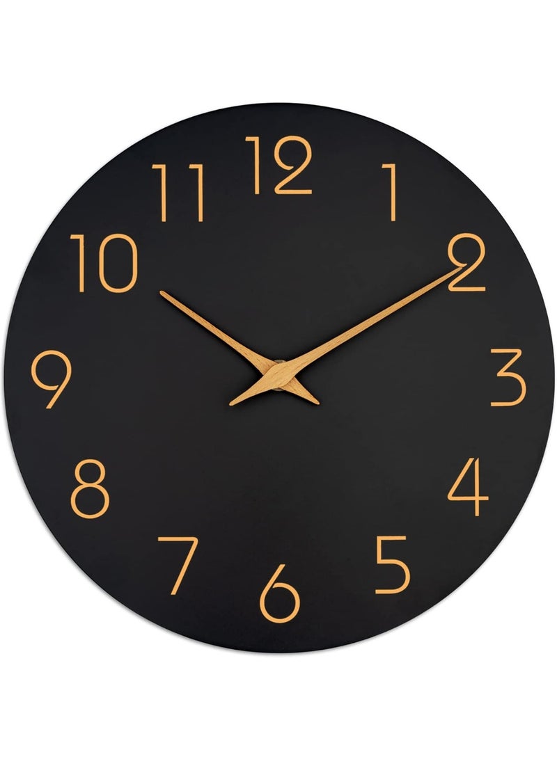 هوم كير ساعة حائط سوداء 12 بوصة - ساعات حائط تعمل بالبطارية صامتة وغير مزعجة - ساعة بسيطة وعصرية زخرفية للمطبخ وغرفة النوم والمكتب المنزلي والحمام وغرفة المعيشة - Image 1