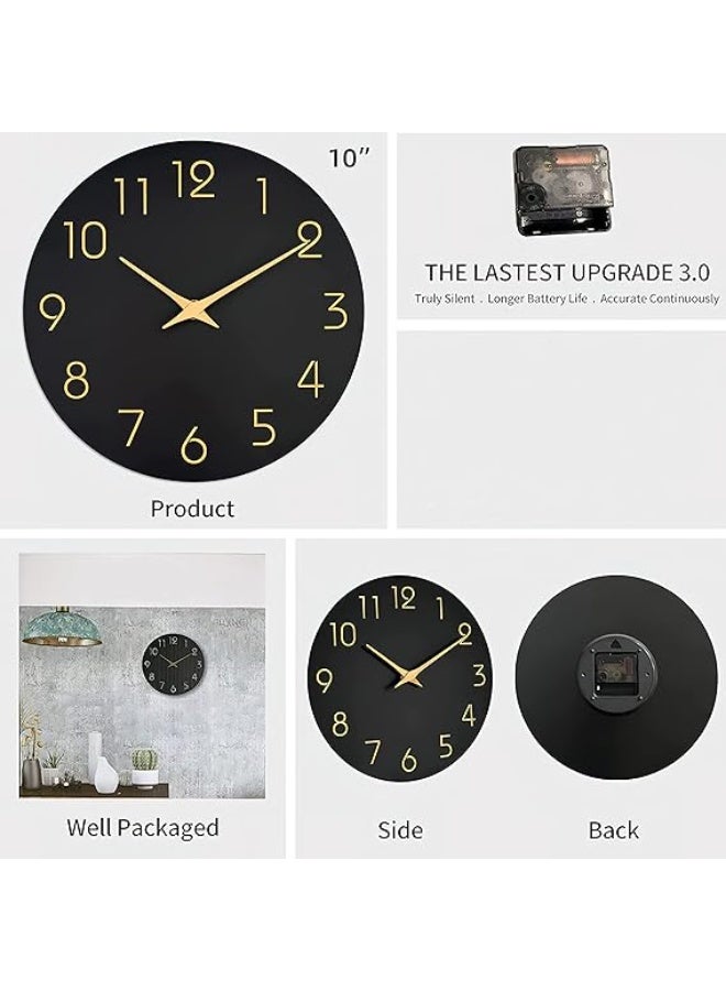 هوم كير ساعة حائط سوداء 12 بوصة - ساعات حائط تعمل بالبطارية صامتة وغير مزعجة - ساعة بسيطة وعصرية زخرفية للمطبخ وغرفة النوم والمكتب المنزلي والحمام وغرفة المعيشة - Image 2