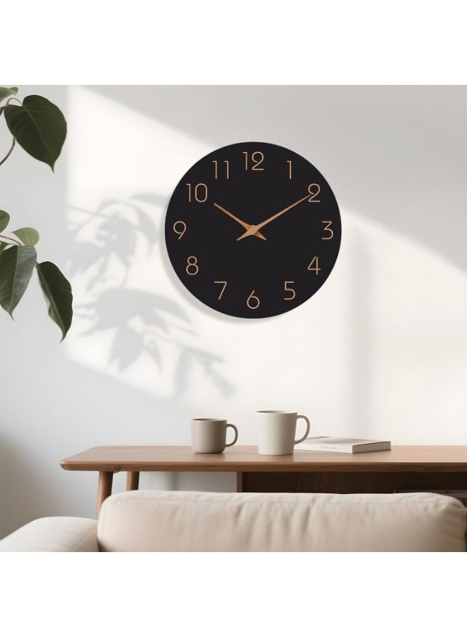 هوم كير ساعة حائط سوداء 12 بوصة - ساعات حائط تعمل بالبطارية صامتة وغير مزعجة - ساعة بسيطة وعصرية زخرفية للمطبخ وغرفة النوم والمكتب المنزلي والحمام وغرفة المعيشة - Image 5