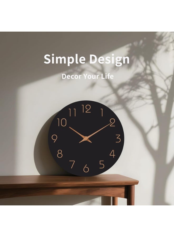 هوم كير ساعة حائط سوداء 12 بوصة - ساعات حائط تعمل بالبطارية صامتة وغير مزعجة - ساعة بسيطة وعصرية زخرفية للمطبخ وغرفة النوم والمكتب المنزلي والحمام وغرفة المعيشة - Image 4
