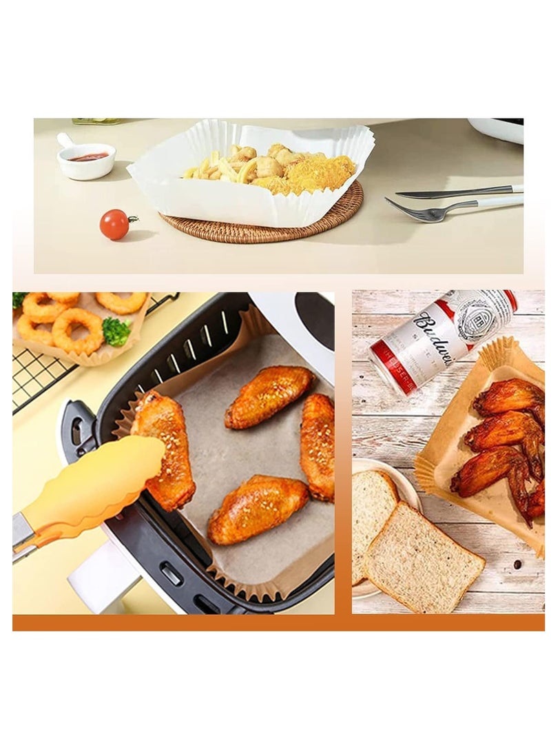 Home Care 100 Pieces Air Fryer Disposable Paper Liners,Non Stick & Oil Proof Parchment Paper for Microwave and Gas Ovens,Square Food Grade Water-proof Baking Paper for Air Fryer,16cm/6.3inch,Brown - Image 5