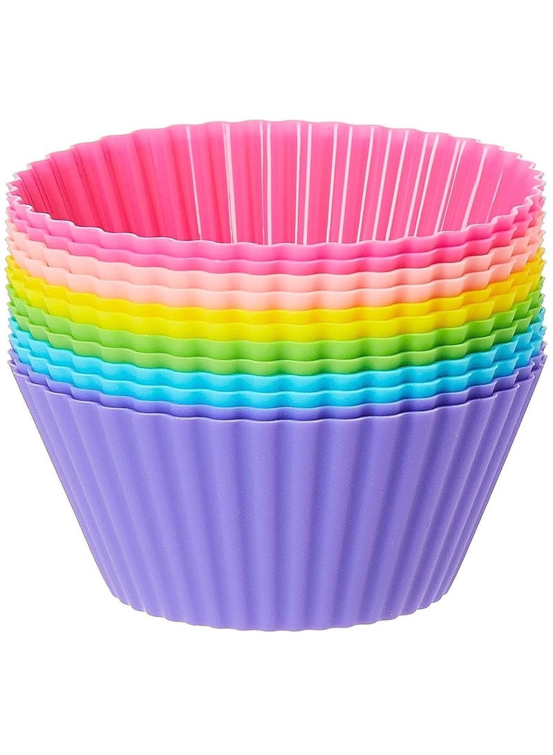Home Care Silicone Cupcake Liners 12Pcs, Baking Cups Non-Stick Cake Muffin Chocolate Cupcake Liner Baking Cup Mold, Multicolor Multicolour - Image 1