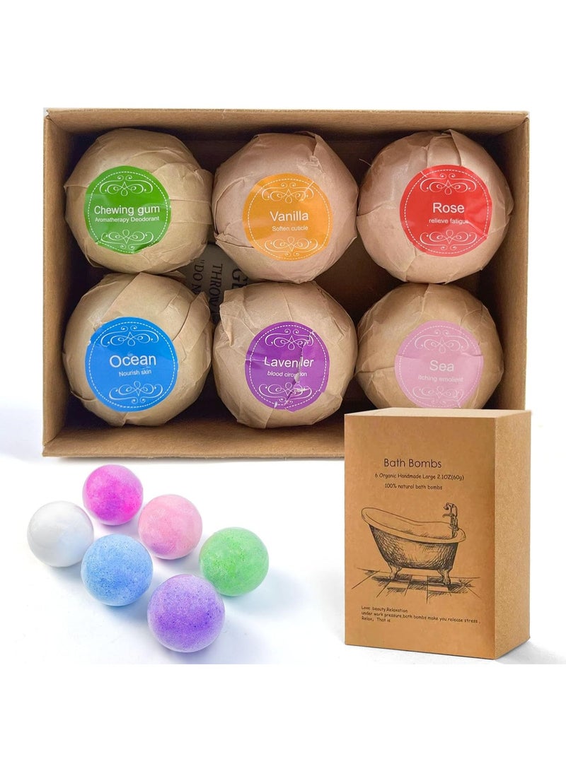 Home Care Organic & Natural Essential Oil Bath Bombs Gift Set - 6 Pack, Large, Moisturizes Dry Skin - Image 1