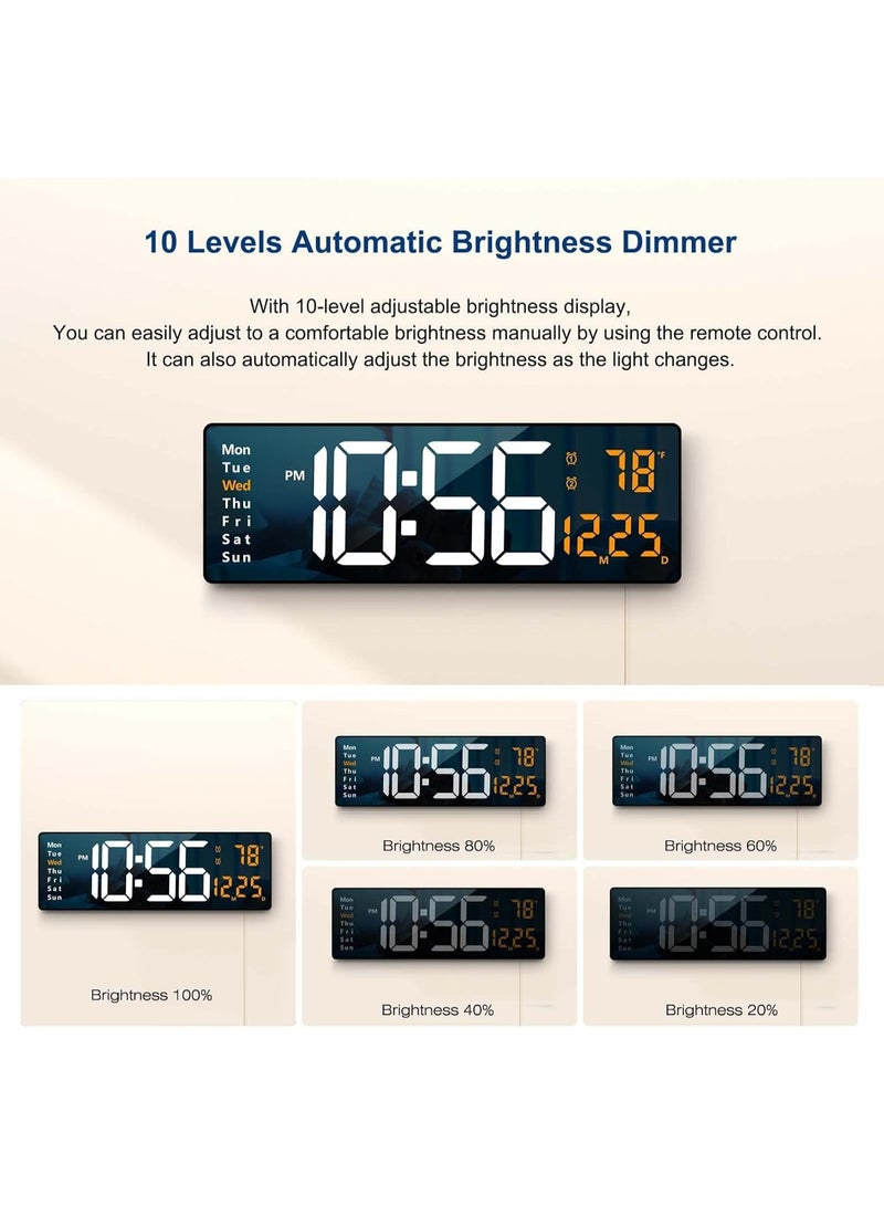 هوم كير ساعة حائط رقمية بشاشة كبيرة، 16.2 بوصة، ساعة رقمية LED مع جهاز تحكم عن بعد/معدل سطوع تلقائي، ساعة كبيرة مع التاريخ والأسبوع ودرجة الحرارة (برتقالي) - Image 5