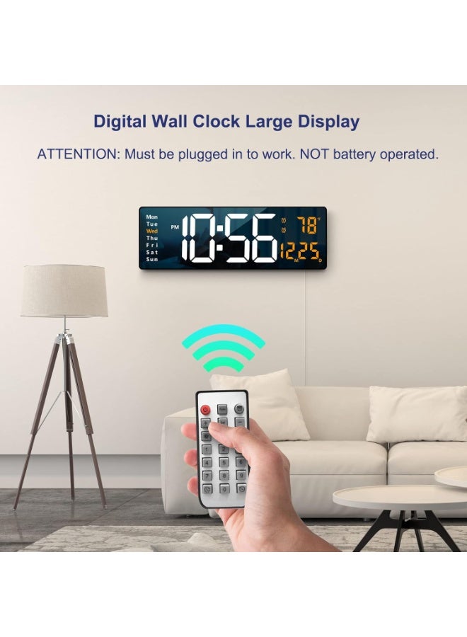 هوم كير ساعة حائط رقمية بشاشة كبيرة، 16.2 بوصة، ساعة رقمية LED مع جهاز تحكم عن بعد/معدل سطوع تلقائي، ساعة كبيرة مع التاريخ والأسبوع ودرجة الحرارة (برتقالي) - Image 2