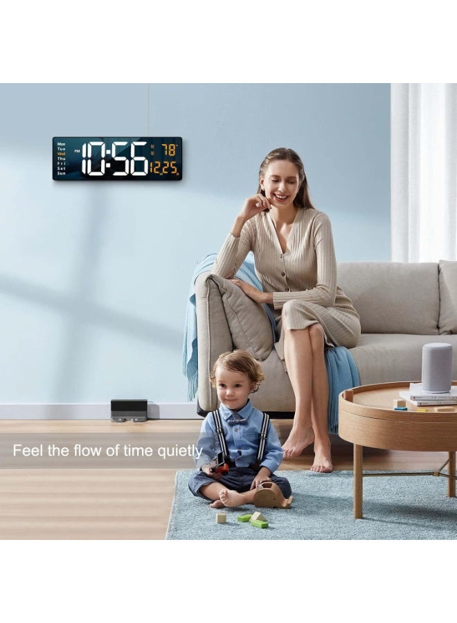 هوم كير ساعة حائط رقمية بشاشة كبيرة، 16.2 بوصة، ساعة رقمية LED مع جهاز تحكم عن بعد/معدل سطوع تلقائي، ساعة كبيرة مع التاريخ والأسبوع ودرجة الحرارة (برتقالي) - Image 4