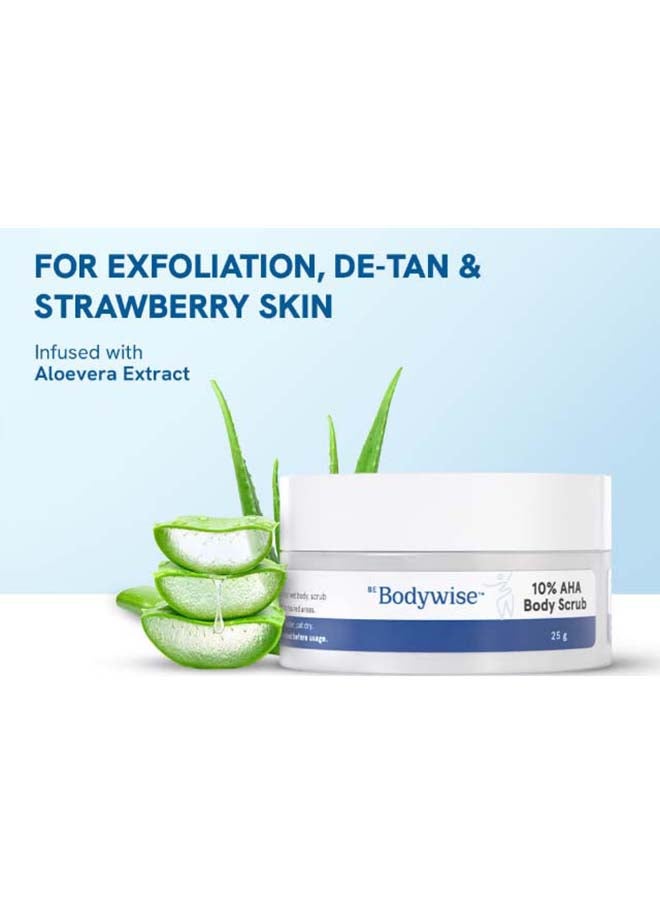 Beauty Gift Be Bodywise 10% Lactic AHA Exfoliating Body Scrub (25g) | For Tan Removal & Soft-Smooth Skin | For Women | De-Tan Bathing Scrub with Centella Water & Aloe Vera