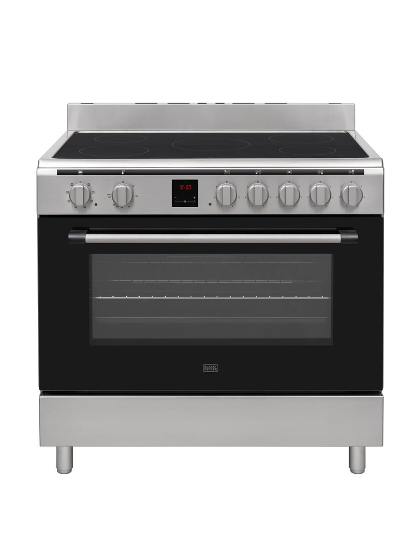 بلاك اند ديكر موقد كهربائي قائم بارتفاع 90 سم، سطح سيراميك + فرن متعدد الوظائف