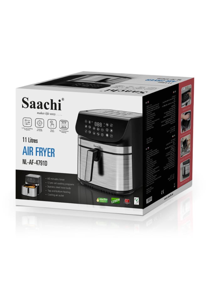 Saachi Versatile Air Fryer with 12 Pre-Set Programs, Adjustable Temperature, Stainless Steel Body And Overheat Protection for Healthy Cooking – 11 L 2200 W NL-AF-4791D-BK Black - Image 5