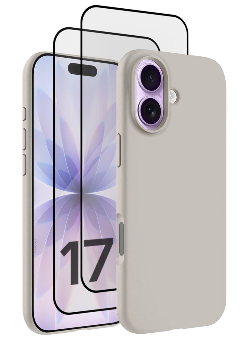 MARGOUN 3Packs Liquid Silicone Protective Phone Case for iPhone 17 , Soft Anti-Scratch Microfiber Lining Ultra Slim Drop Protection Phone Cover with Two 3D Screen Protectors - Natural Titanium-3 - Image 1