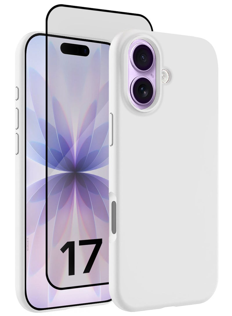 MARGOUN 2Packs Liquid Silicone Protective Phone Case for iPhone 17 , Soft Anti-Scratch Microfiber Lining Ultra Slim Drop Protection Phone Cover with 3D Screen Protector - White-2 - Image 1