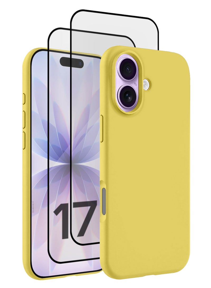 مارجون 3Packs Liquid Silicone Protective Phone Case for iPhone 17 , Soft Anti-Scratch Microfiber Lining Ultra Slim Drop Protection Phone Cover with Two 3D Screen Protectors - Yellow-3 - Image 1
