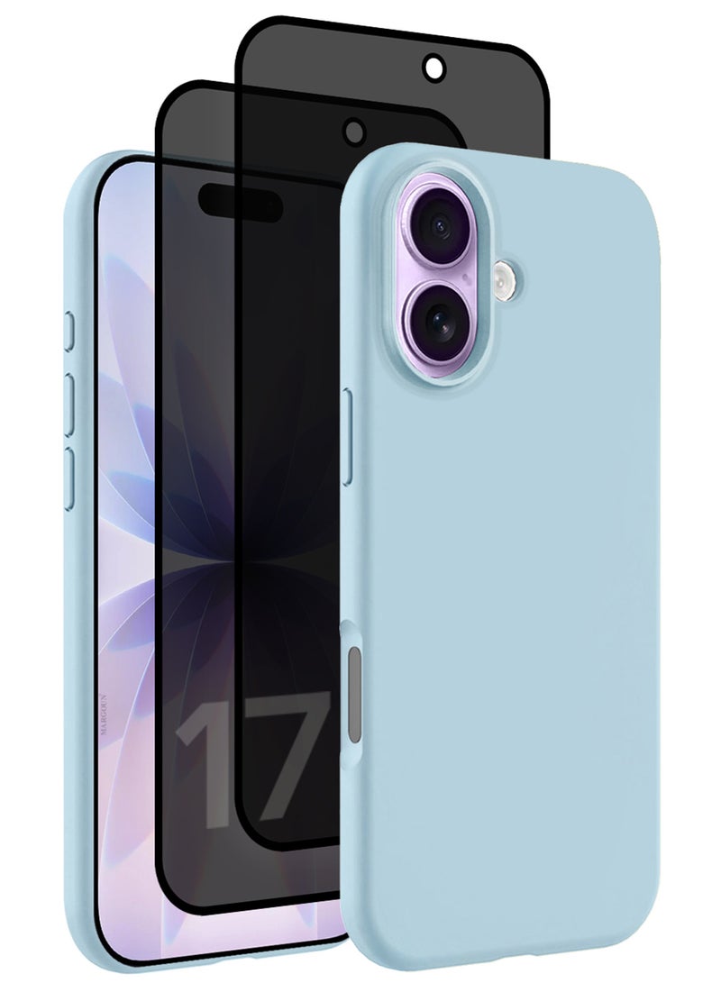 MARGOUN 3Packs Liquid Silicone Protective Phone Case for iPhone 17 , Soft Anti-Scratch Microfiber Lining Ultra Slim Drop Protection Phone Cover with Two Privacy Screen Protectors - Sky Blue-5 - Image 1