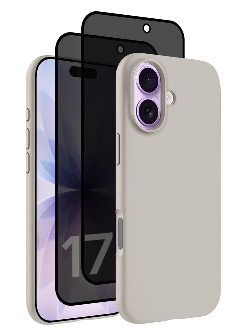 مارجون 3Packs Liquid Silicone Protective Phone Case for iPhone 17 , Soft Anti-Scratch Microfiber Lining Ultra Slim Drop Protection Phone Cover with Two Privacy Screen Protectors - Natural Titanium-5 - Image 1