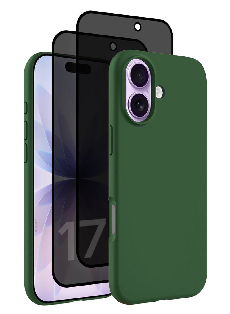 MARGOUN 3Packs Liquid Silicone Protective Phone Case for iPhone 17 , Soft Anti-Scratch Microfiber Lining Ultra Slim Drop Protection Phone Cover with Two Privacy Screen Protectors - Green-5 - Image 1