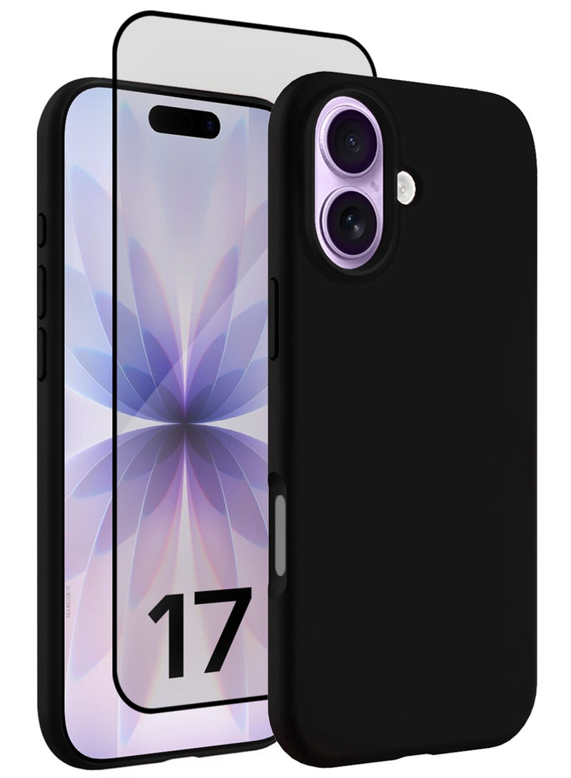 MARGOUN 2Packs Liquid Silicone Protective Phone Case for iPhone 17 , Soft Anti-Scratch Microfiber Lining Ultra Slim Drop Protection Phone Cover with 3D Screen Protector - Black-2 - Image 1