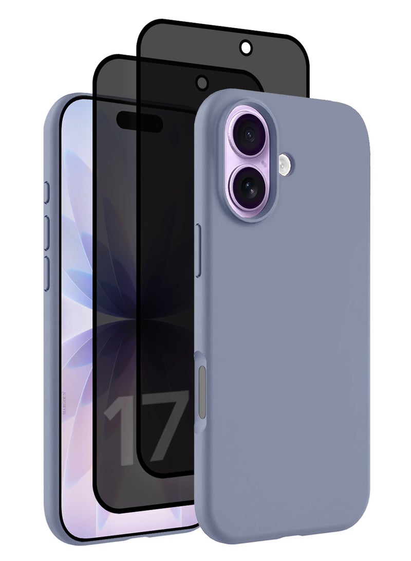 مارجون 3Packs Liquid Silicone Protective Phone Case for iPhone 17 , Soft Anti-Scratch Microfiber Lining Ultra Slim Drop Protection Phone Cover with Two Privacy Screen Protectors - Pastel Purple-5 - Image 1