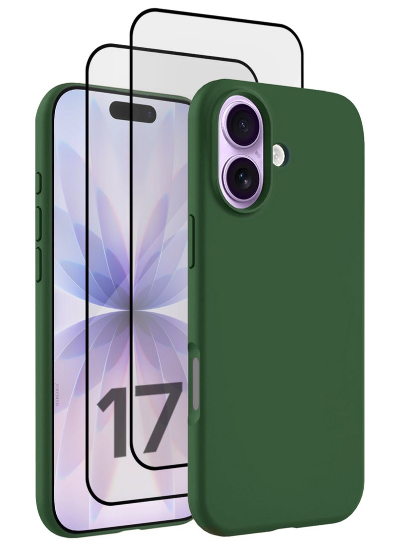 MARGOUN 3Packs Liquid Silicone Protective Phone Case for iPhone 17 , Soft Anti-Scratch Microfiber Lining Ultra Slim Drop Protection Phone Cover with Two 3D Screen Protectors - Green-3 - Image 1
