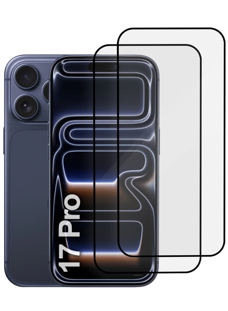 MARGOUN 2 Packs Screen Protector for iPhone 17 Pro - 3D Full Coverage 9H Tempered Glass Bubble-Free Installation High Protection Scratch Resistant Side Black-2 - Image 1