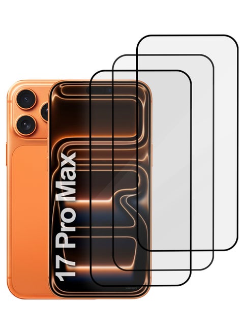 3 عبوات واقي شاشة لجهاز آيفون 17 برو ماكس - تغطية كاملة 3D زجاج مقسى 9H تركيب خالي من الفقاعات حماية عالية مقاوم للخدوش